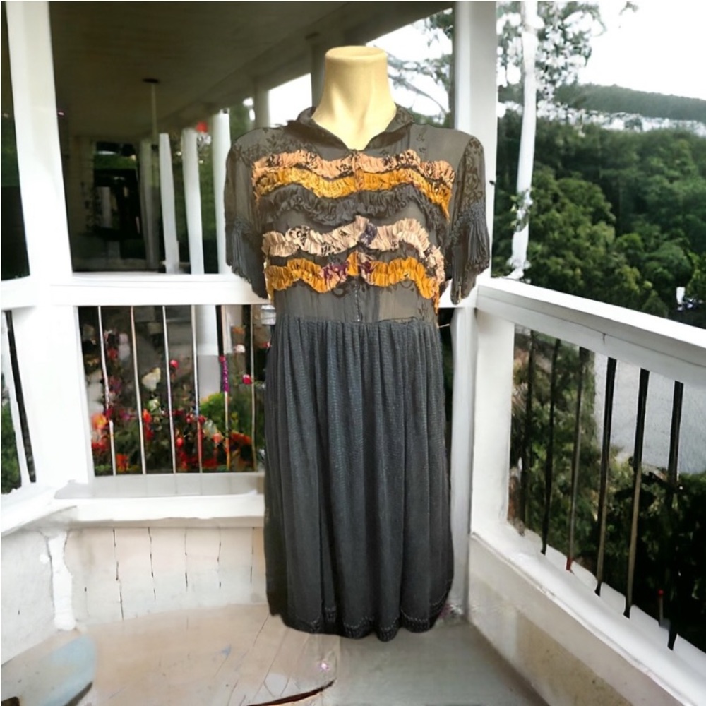 ODD MOLLY Uncorporated Silk Fringe Short Sleeve Mini Dress - Picture 2 of 6